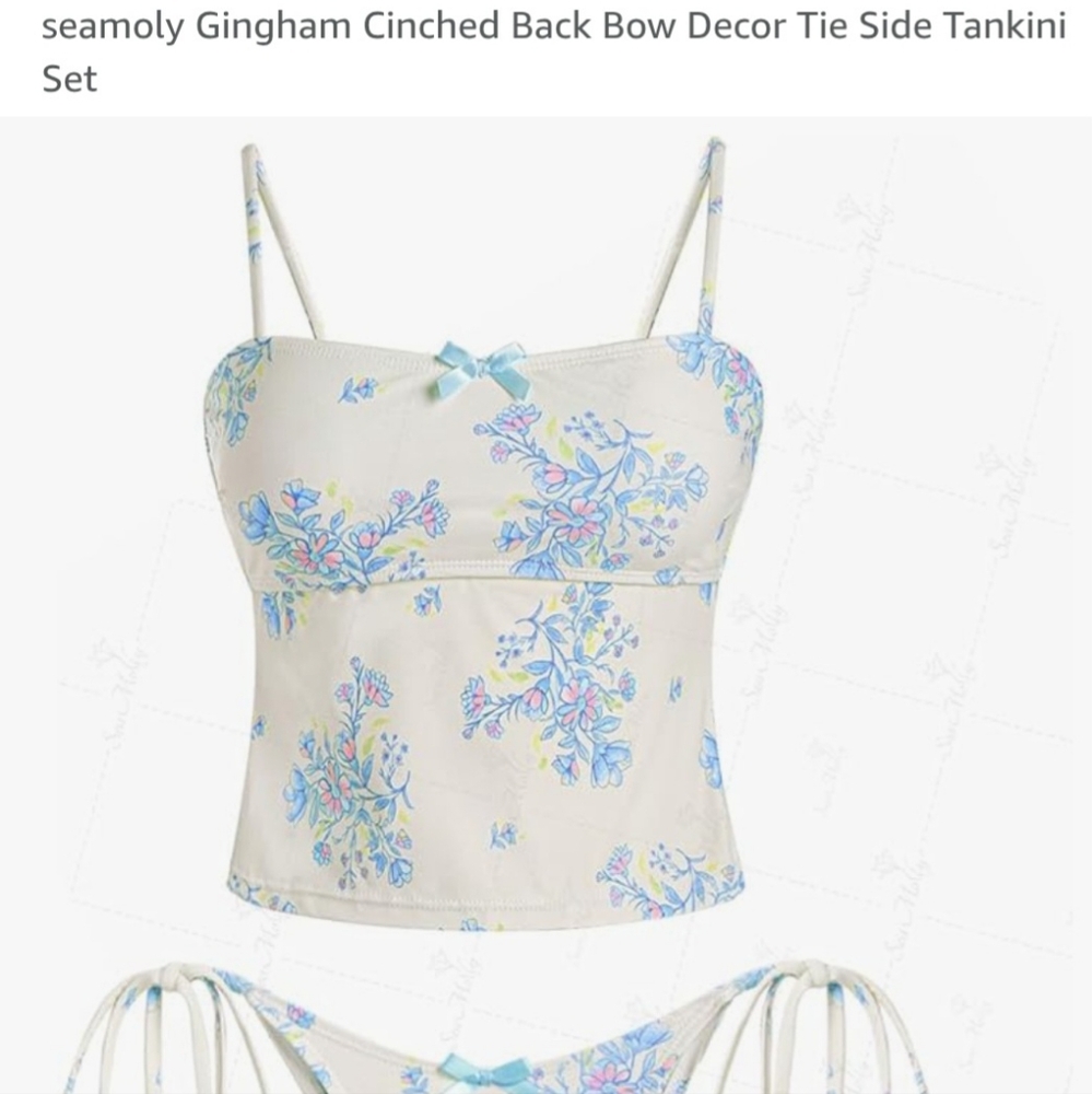 Seamoly Cream and Blue Floral Tankini Set with Vintage Charm